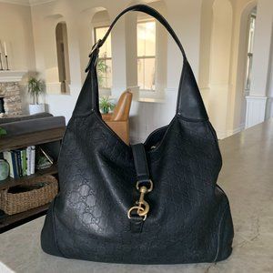 Gucci Jackie O Bouvier Handbag Black Leather Guccissima